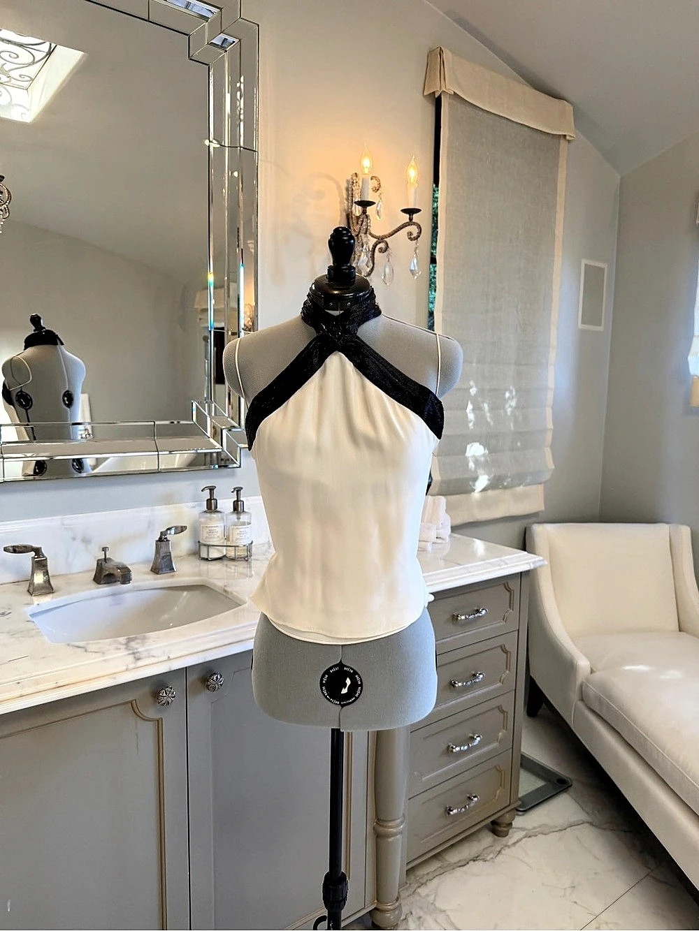 Ralph Lauren Beaded Halter Camisole in White & Black Size 2 Like New